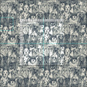 Hunde mit viel Indigoperle Stoff (Kachel)