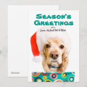 Hunde mit Weihnachtsmannmütze, halten anwesend Feiertagskarte (Vorne/Hinten)