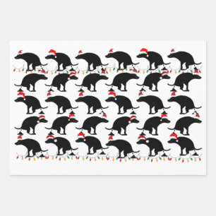 Hunde mit Weihnachtsmannmützen und Kackend Geschenkpapier Set
