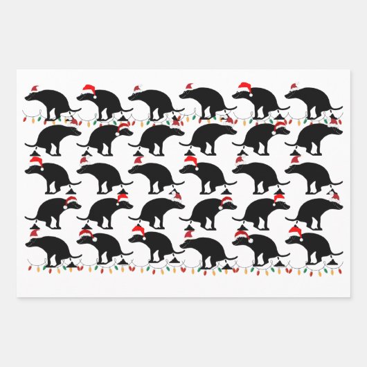 Hunde mit Weihnachtsmannmützen und Kackend Geschenkpapier Set (Vorderseite)