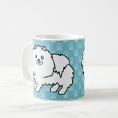 Hunde mit weißem Spitz auf blau Kaffeetasse (Vorderseite Links)