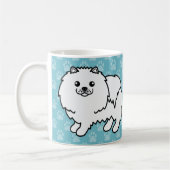 Hunde mit weißem Spitz auf blau Kaffeetasse (Links)