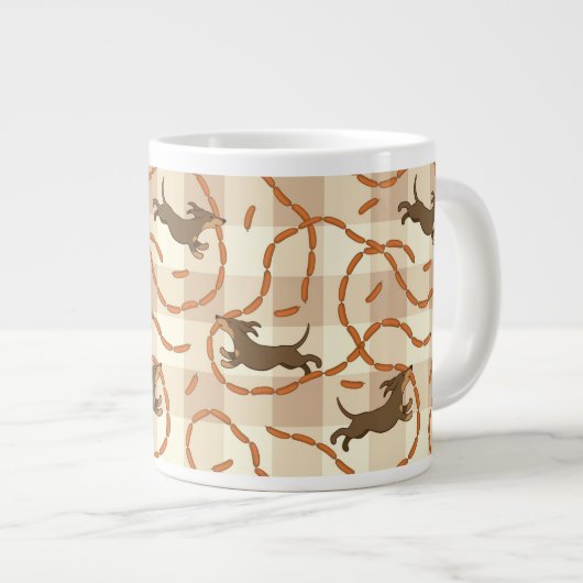 Hunde mit Würstchen im Hintergrund Jumbo-Tasse (Vorderseite Rechts)