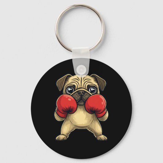Hunde-Mops als Boxer-Funny-Boxing Schlüsselanhänger (Vorderseite)