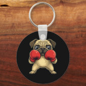 Hunde-Mops als Boxer-Funny-Boxing Schlüsselanhänger (Vorderseite)