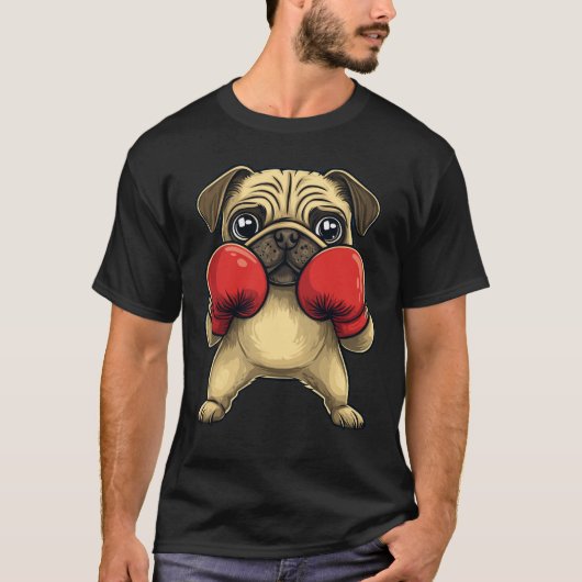Hunde-Mops als Boxer-Funny-Boxing T-Shirt (Vorderseite)