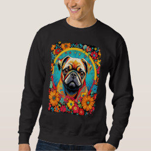 Hunde Mops Blume Liebe Frieden Sweatshirt