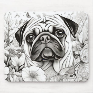 Hunde Mops Friedlich Natur Prärie Sketch Zeichnend Mousepad
