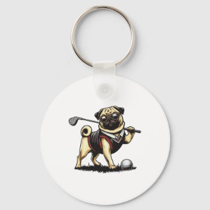 Hunde Mops Golf spielen - Golfer Schlüsselanhänger
