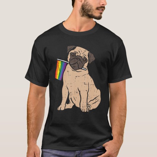 Hunde Mops Regenbogenflagge Gay Pride LGBT Animal  T-Shirt (Vorderseite)