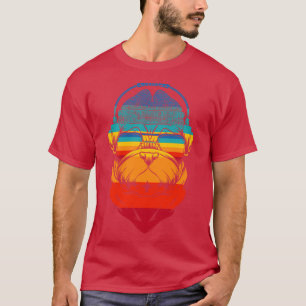 Hunde Mops Retro Kopfhörer T-Shirt