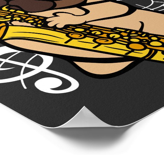 Hunde Mops Saxophon Musiker Poster (Ecke)