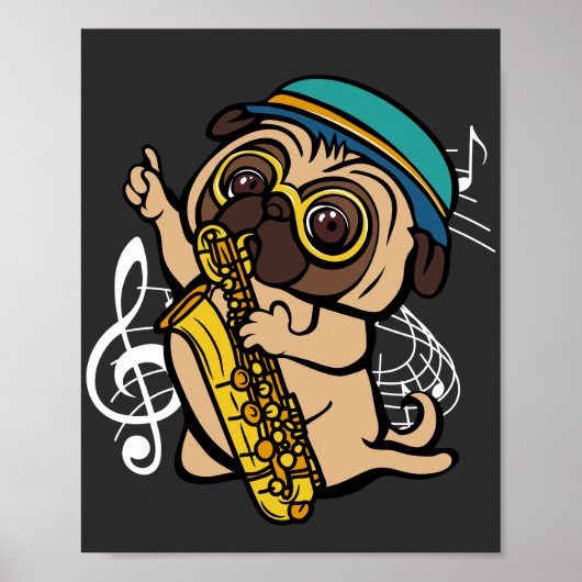 Hunde Mops Saxophon Musiker Poster (Vorne)