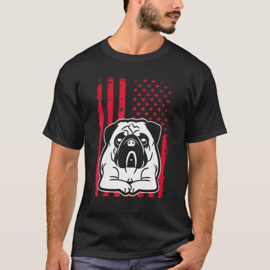 Hunde-Mops US-amerikanische Flagge T-Shirt (Vorderseite)