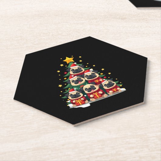 Hunde Mops Weihnachtsbaum Niedliche Weihnachten (1 Untersetzer (angewinkelt)