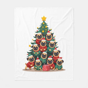 Hunde Möpse Weihnachtsbaum Süß Weihnachten (2) Fleecedecke