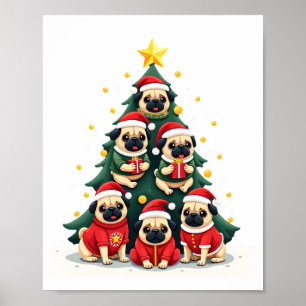 Hunde Möpse Weihnachtsbaum Süß Weihnachten (4) Poster