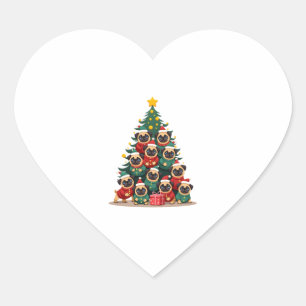 Hunde Möpse Weihnachtsbaum Süße Weihnachten (2) Herz-Aufkleber