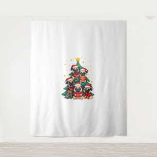 Hunde Möpse Weihnachtsbaum Süßes Weihnachten (3) Wandteppich