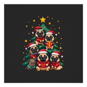 Hunde Möpse Weihnachtsbaum Süßes Xmas (3) Poster