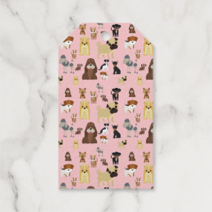 Hunde Muster mit rosa Hintergrund. Geschenkanhänger