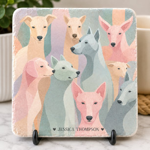 Hunde Muster Pastellfarben Minimalistische Illustr Steinuntersetzer