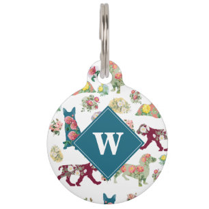 Hunde Muster und Vintage Aquarellfarben Blume Mono Haustiermarke