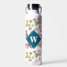 Hunde Muster und Vintage Blume Monogramm