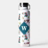Hunde Muster und Vintage Blume Monogramm Trinkflasche (Rückseite)