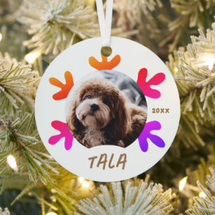 Hunde Name Foto Farbenfrohe Schneeflocke Ornament Aus Metall