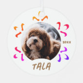Hunde Name Foto Farbenfrohe Schneeflocke Ornament Aus Metall (Rückseite)