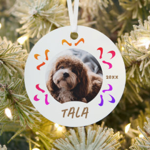 Hunde Name Foto Farbenfrohe Schneeflocke Ornament Aus Metall