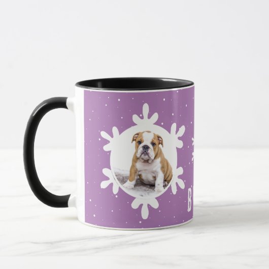 Hunde Name Foto Lila Snowflake Tasse (Links)
