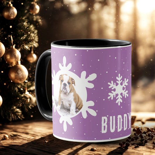 Hunde Name Foto Lila Snowflake Tasse