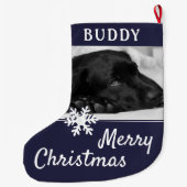 Hunde Name Foto Snowflake Dunkelblau Großer Weihnachtsstrumpf (Rückseite)