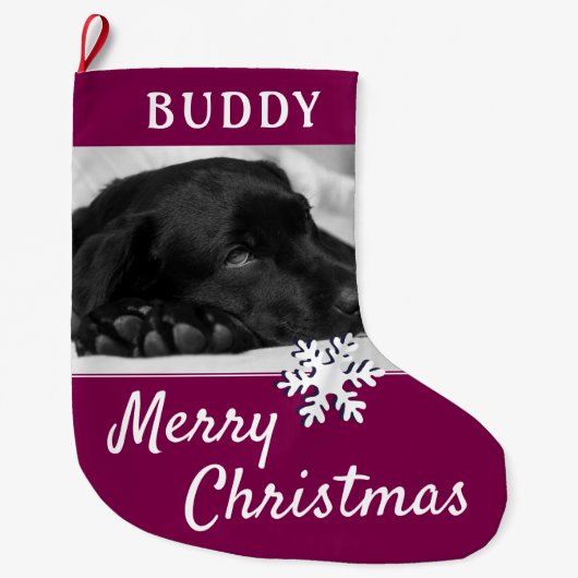 Hunde Name Foto Snowflake Großer Weihnachtsstrumpf (Vorderseite)