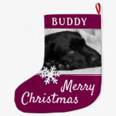 Hunde Name Foto Snowflake Großer Weihnachtsstrumpf (Rückseite)