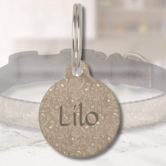 Hunde Namensschild - Braun Botanisch, Personalisie Haustiermarke (personalized brown botanicals pet id tag )