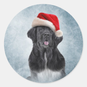 Hunde Neufundland in roter Hütte des Weihnachtsman Runder Aufkleber