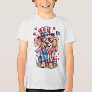 Hunde Niedlich Golden Retriever Hund 4. Juli Indep Tri-Blend Shirt