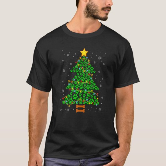 Hunde- oder Katzenpfoten-Weihnachtsbaum-Xmas-Licht T-Shirt (Vorderseite)