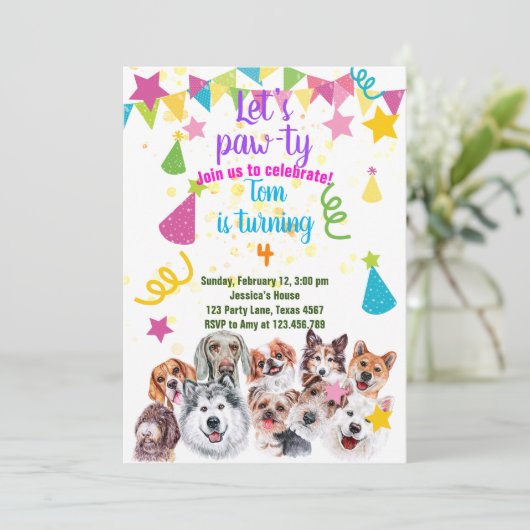 Hunde Party Einladung zum Geburtstag (Stehend Vorderseite)