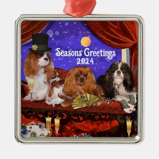 Hunde Party Ornament, König Charles Cavalier Spani Ornament Aus Metall (Vorne)