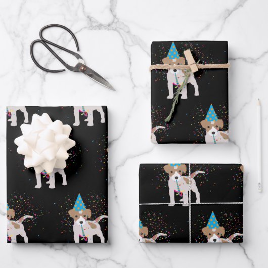 Hunde Partying - Tiere Welpen mit Party Geschenkpapier Set (Vorderseite)