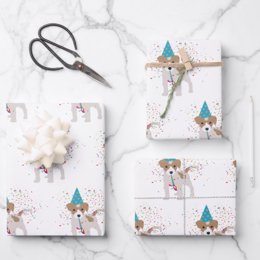Hunde Partying - Tiere Welpen mit Party Geschenkpapier Set (Vorderseite)
