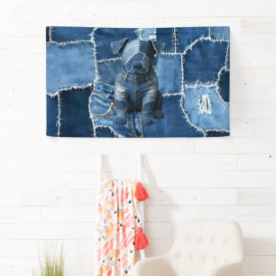 Hunde-Patchwork-Kunst-Denim Banner