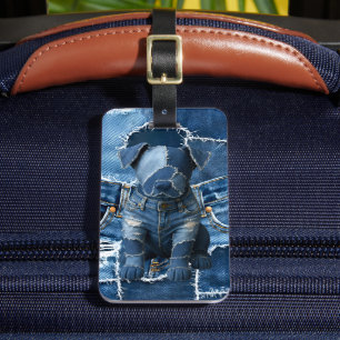 Hunde-Patchwork-Kunst-Denim Gepäckanhänger