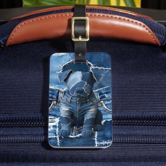 Hunde-Patchwork-Kunst-Denim Gepäckanhänger (Vorderseite Insitu 2)
