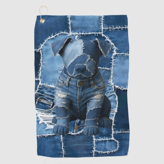 Hunde-Patchwork-Kunst-Denim Golfhandtuch (Vorderseite)