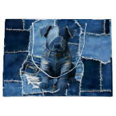Hunde-Patchwork-Kunst-Denim Große Geschenktüte (Vorderseite)